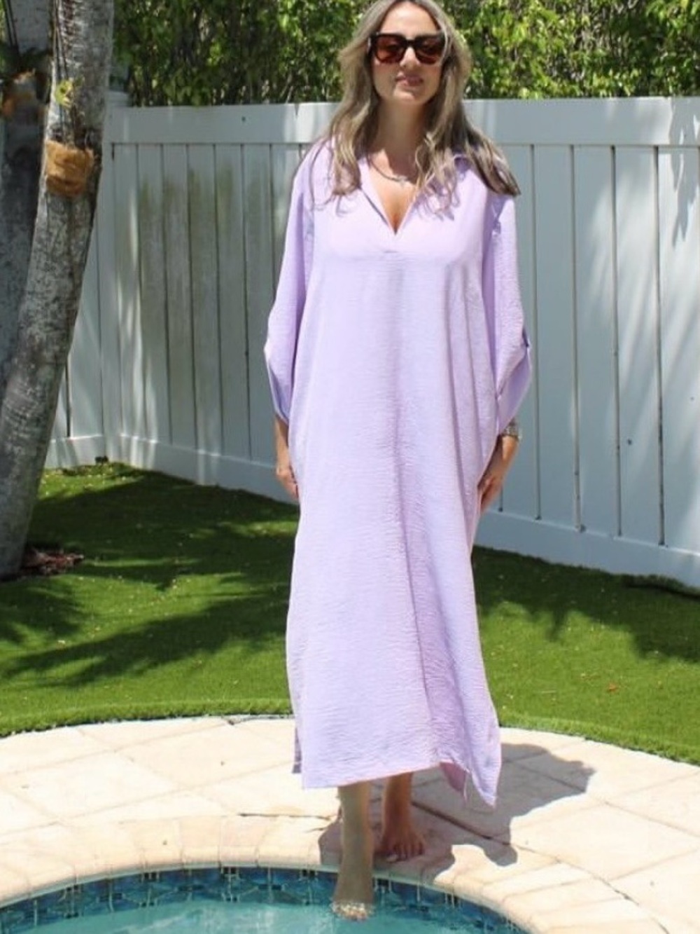 Lilac V-Neck Kaftan Dress